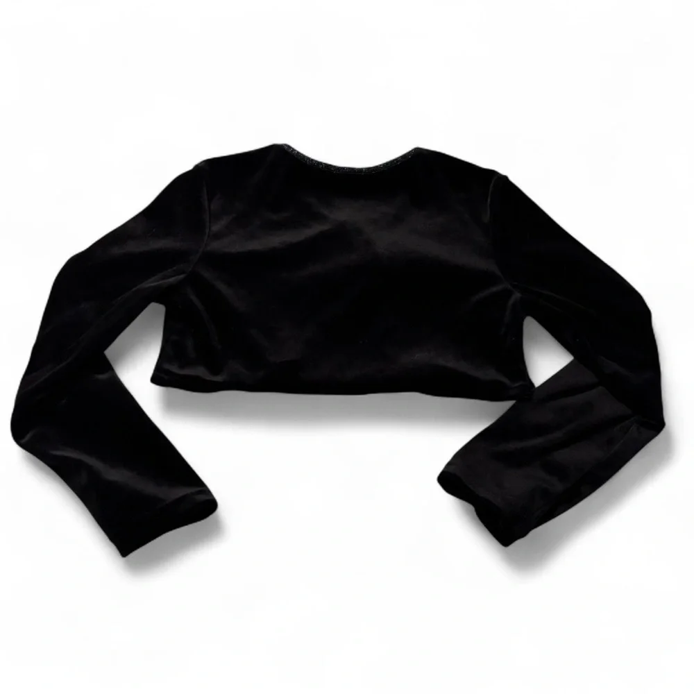 VTG‎ y2k Girls Medium Long Sleeve Velvet Shrug Dress Cover Black Flower Button